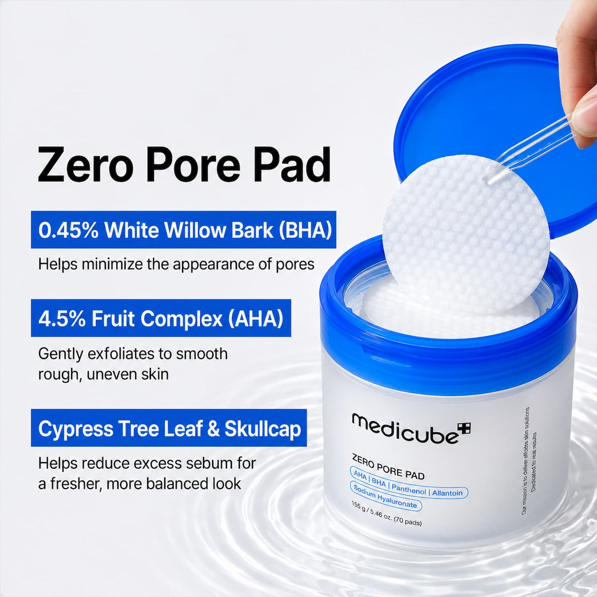 Medicube Zero Pore Pads 2.0 - Dual-Textured Facial Toner Pads for Exfoliation and Minimizing Pores with 4.5% AHA Lactic Acid & 0.45% BHA Salicylic Acid - Ideal for All Skin Types - Korean Skin Care