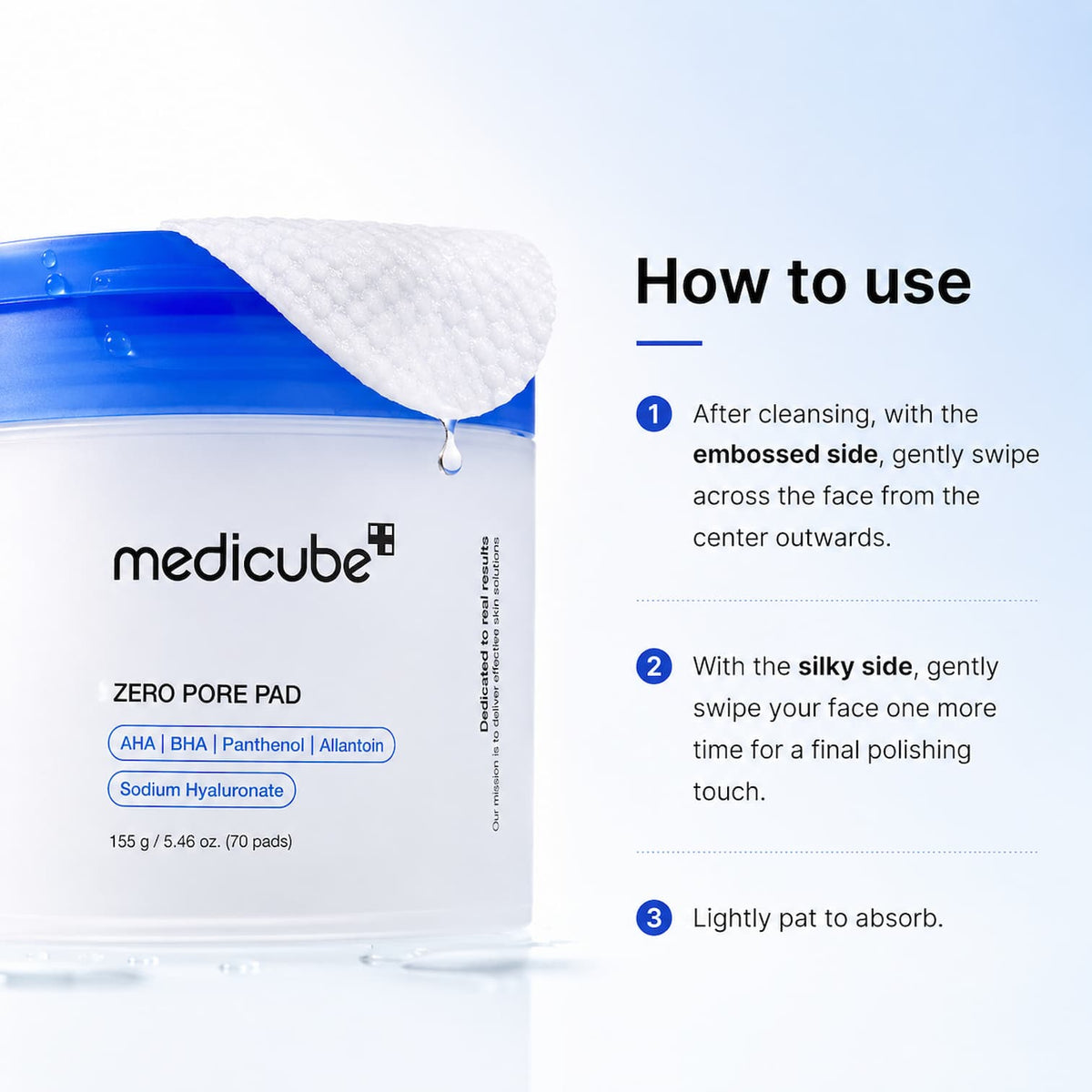 Medicube Zero Pore Pads 2.0 - Dual-Textured Facial Toner Pads for Exfoliation and Minimizing Pores with 4.5% AHA Lactic Acid & 0.45% BHA Salicylic Acid - Ideal for All Skin Types - Korean Skin Care